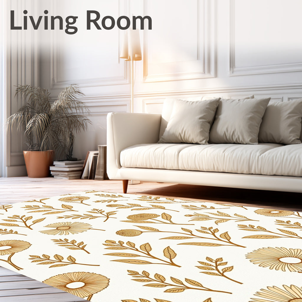 Golden Floral Botanical Pattern Rug