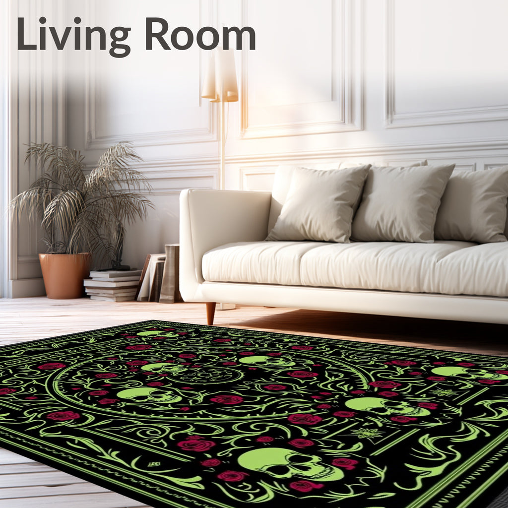 Glow Skull Rose Floral Mandala Rug