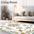 Ornate Golden Floral Scrollwork Design Rug