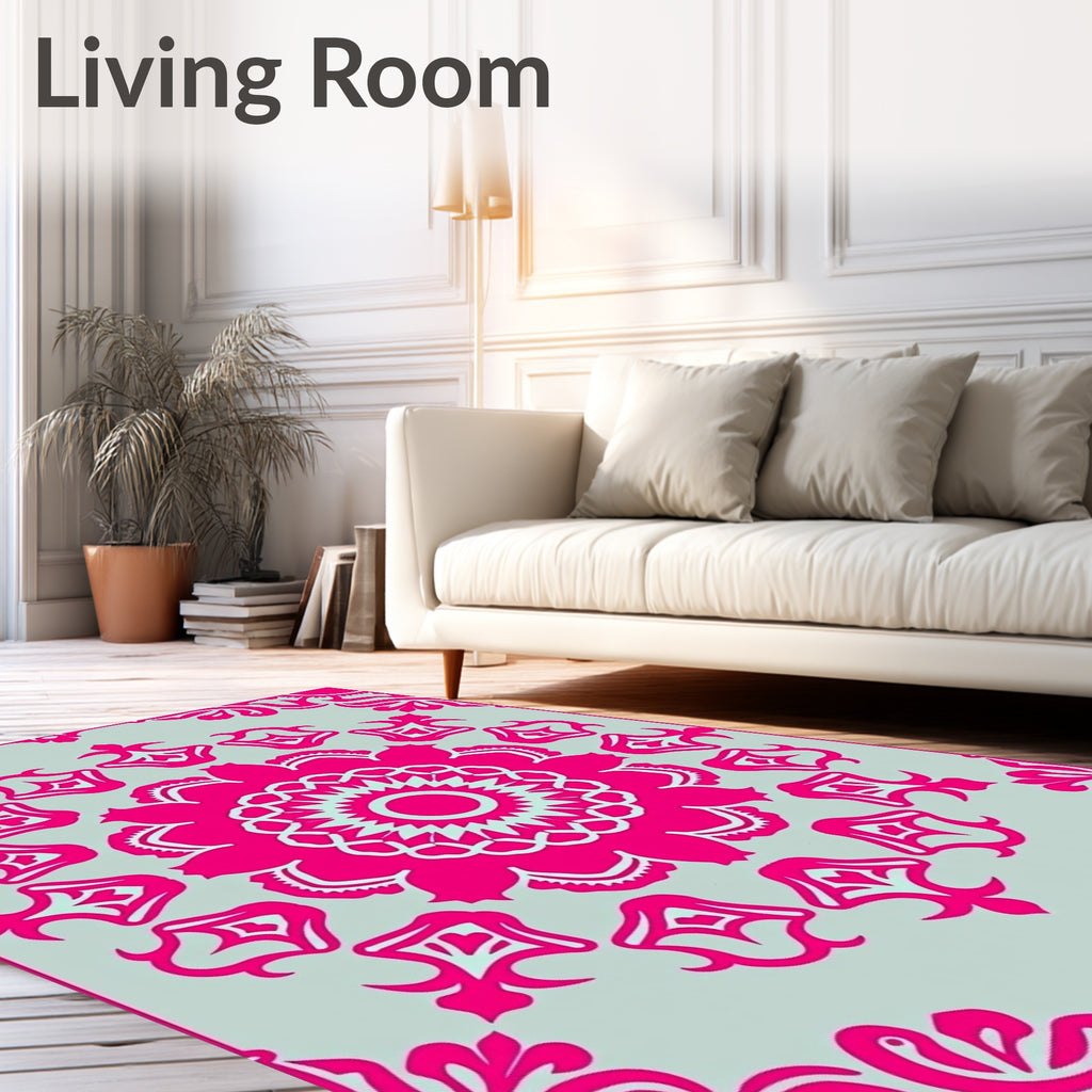 Vibrant Pink Floral Mandala Design Rug