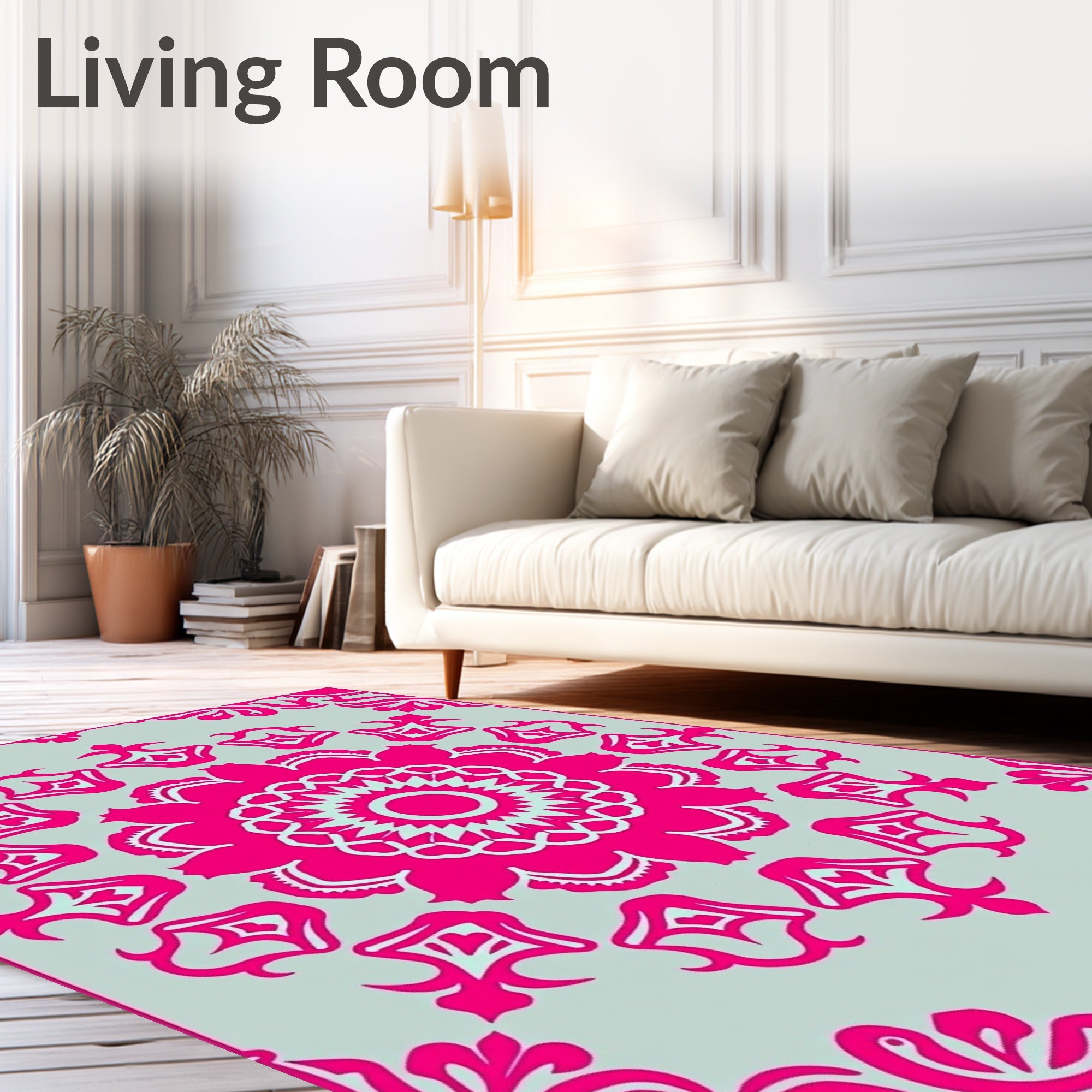 Vibrant Pink Floral Mandala Design Rug