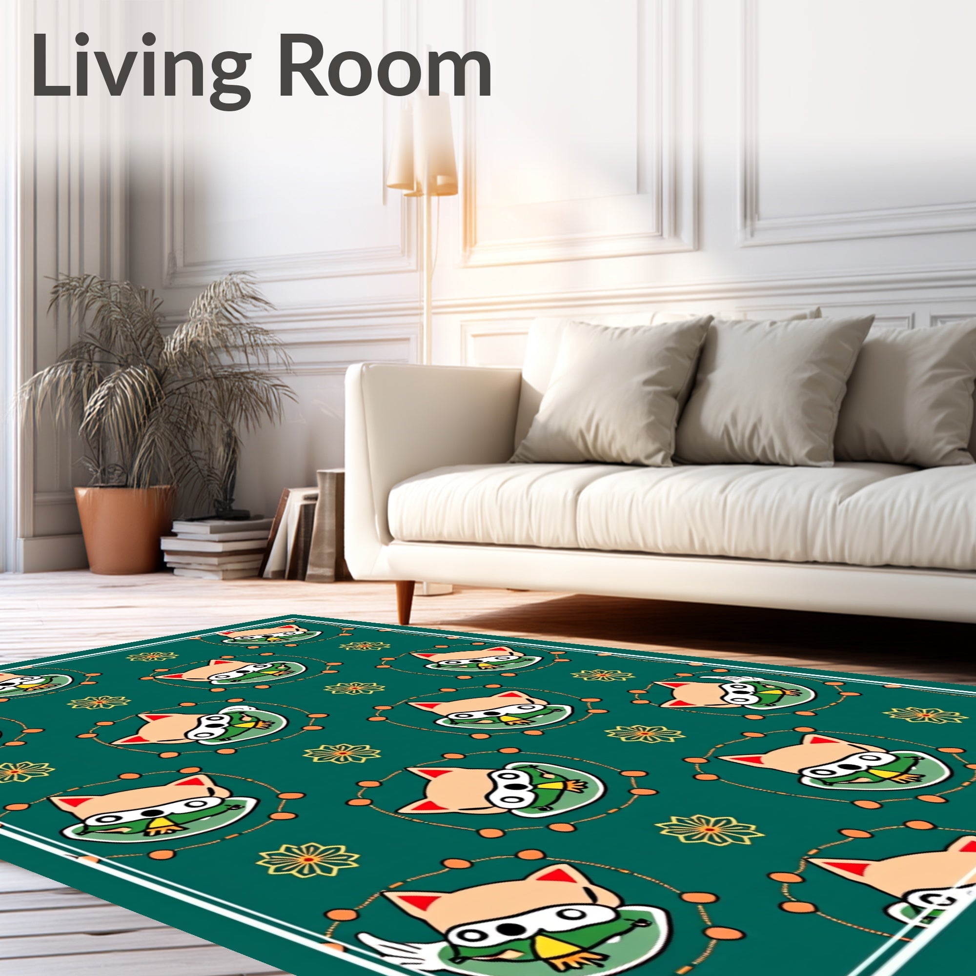 Cute Foxy Face Floral Motif Rug