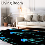 Bioluminescent Jellyfish Silhouette Pattern Rug