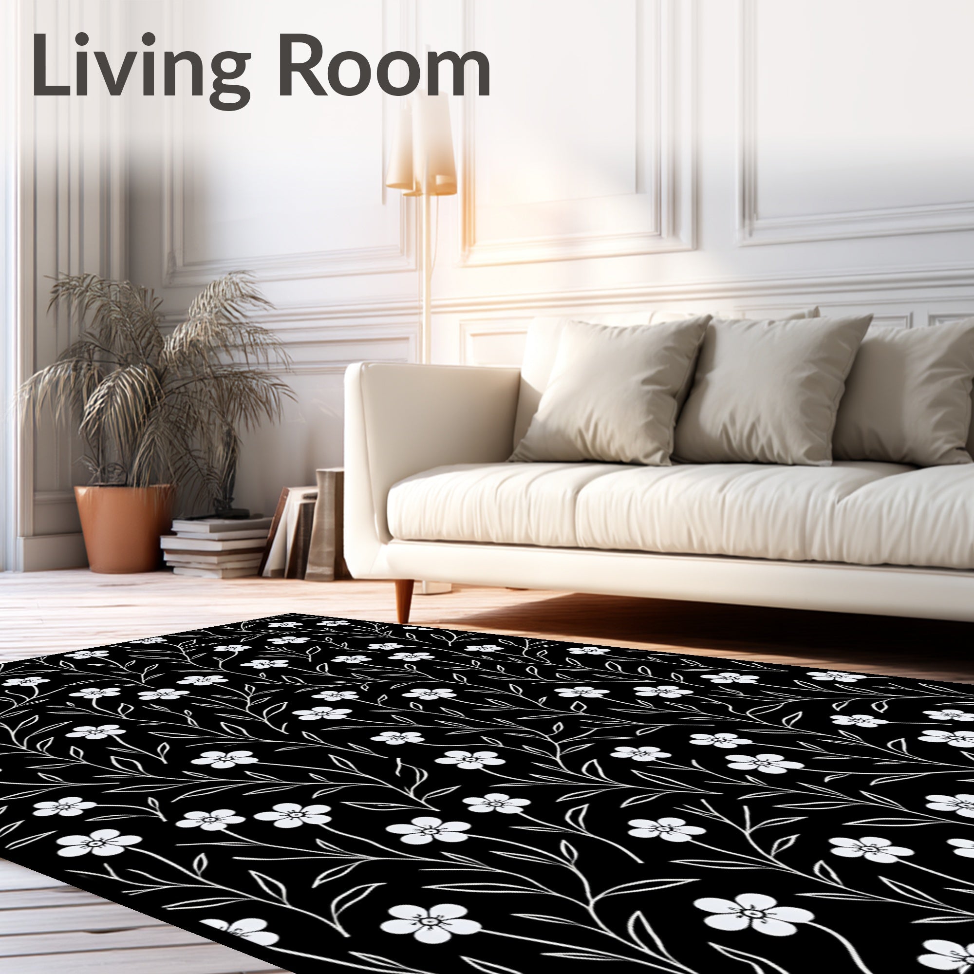 White Floral Vines Pattern Rug