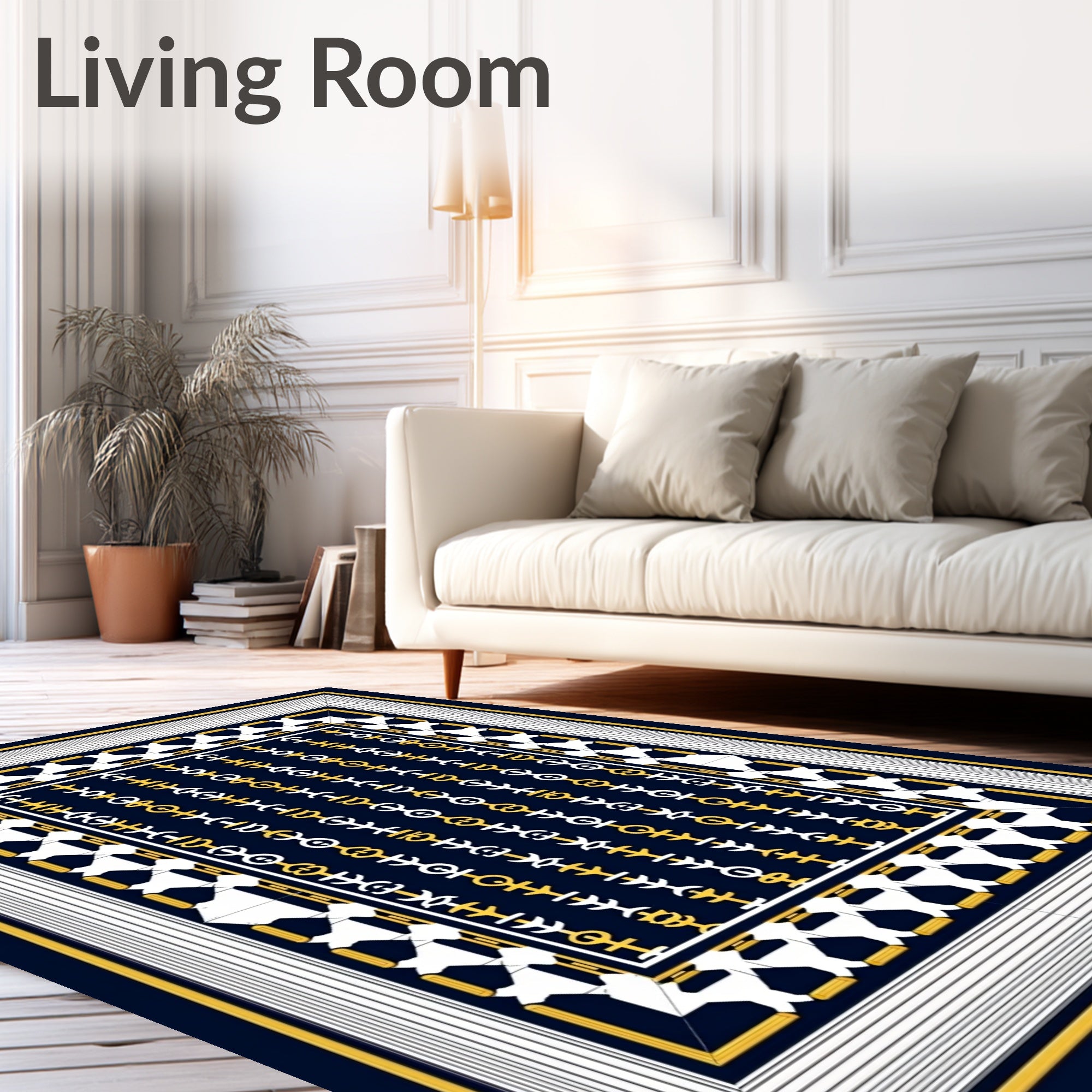 Classic Navy Geometric Chain Pattern Rug