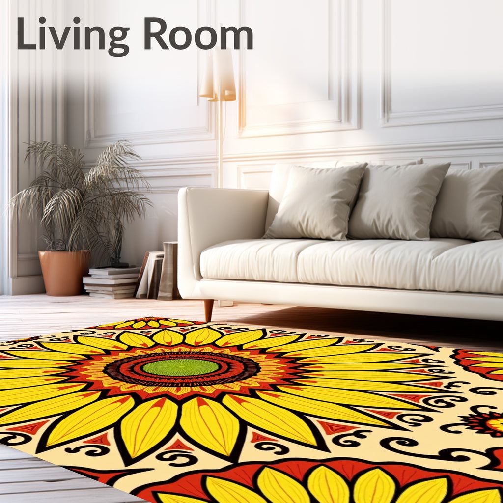 Radiant Sunflower Mandala Pattern Rug