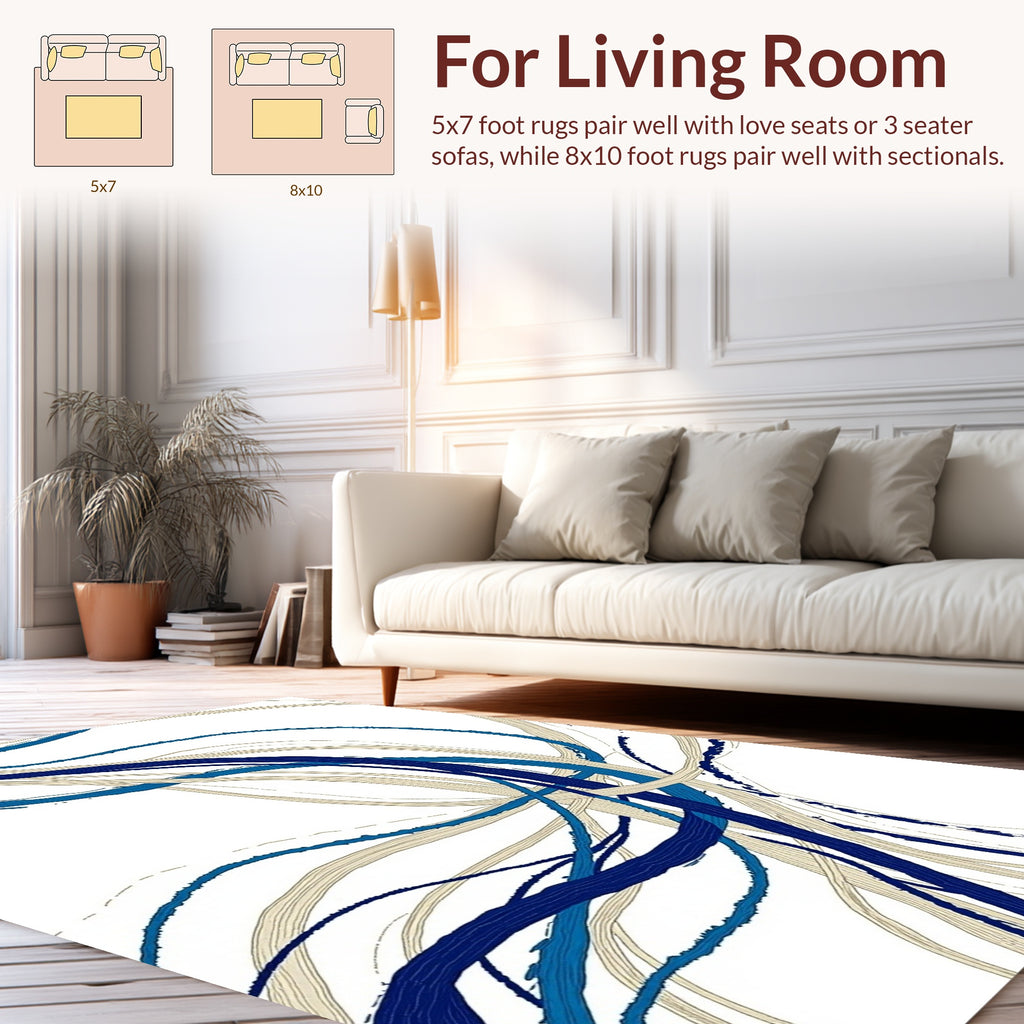 Abstract Blue Tan Swirl Pattern Rug