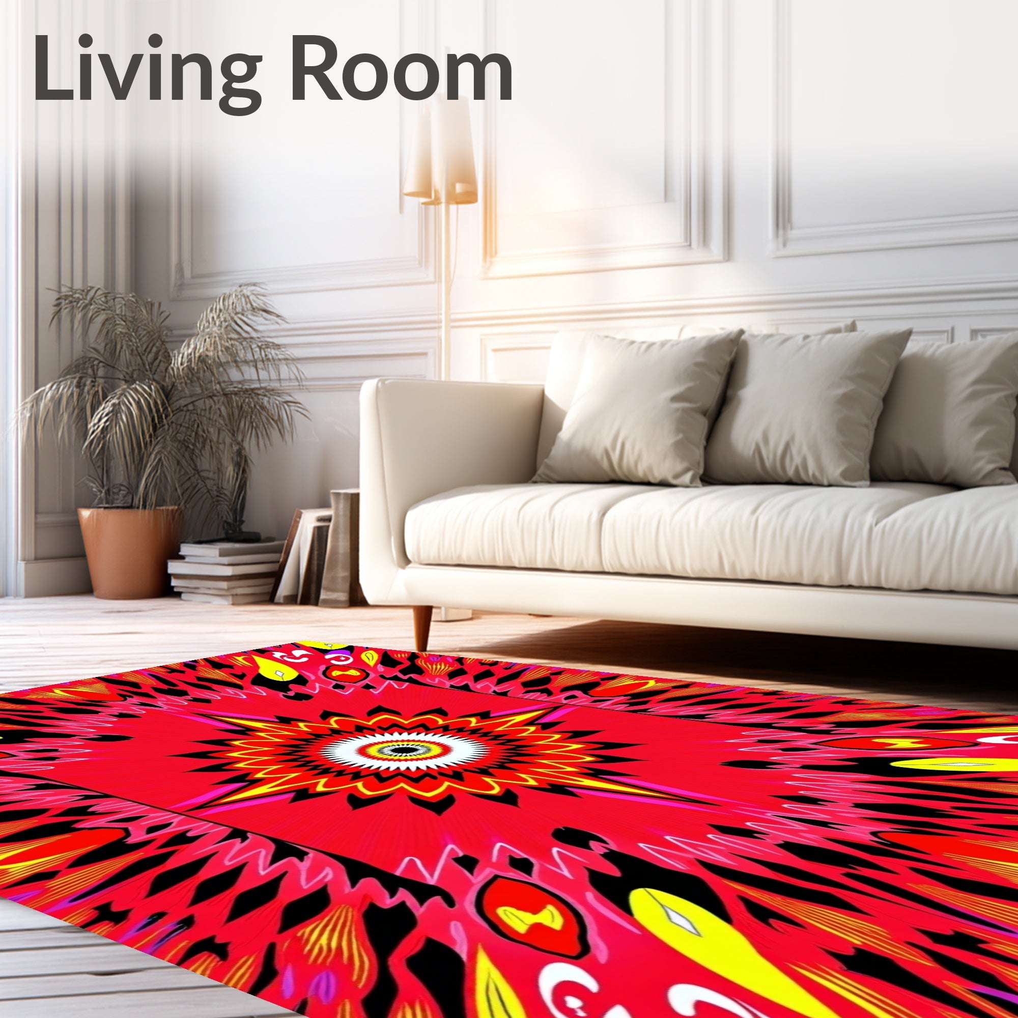 Radial Sunburst Feather Pattern Rug