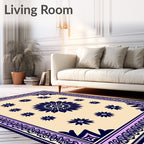 Navy Floral Bordered Ivory Rug