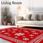 Red Snowflakes Bordered Winter Design Rug