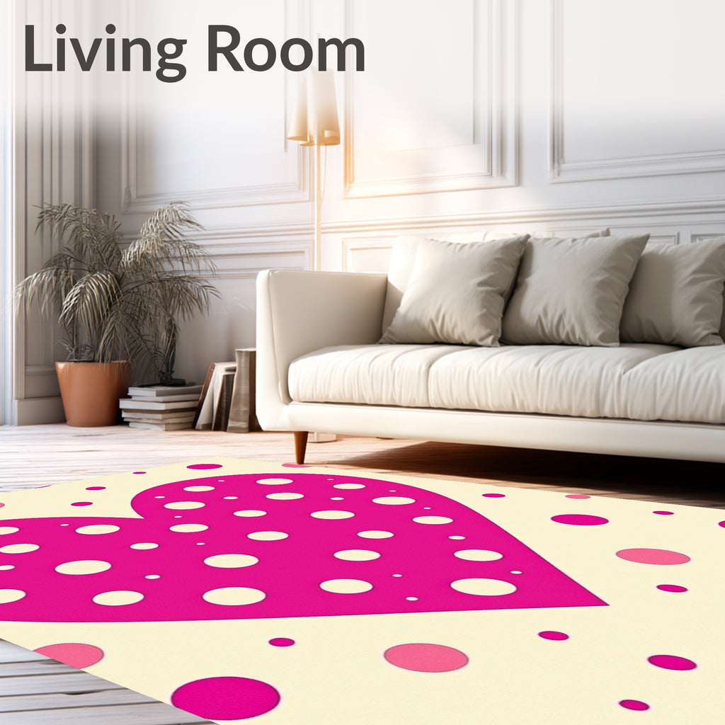 Pink Heart Polka Dot Cream Rug
