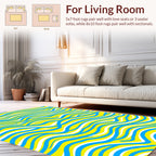 Yellow Blue White Wavy Lines Pattern Rug