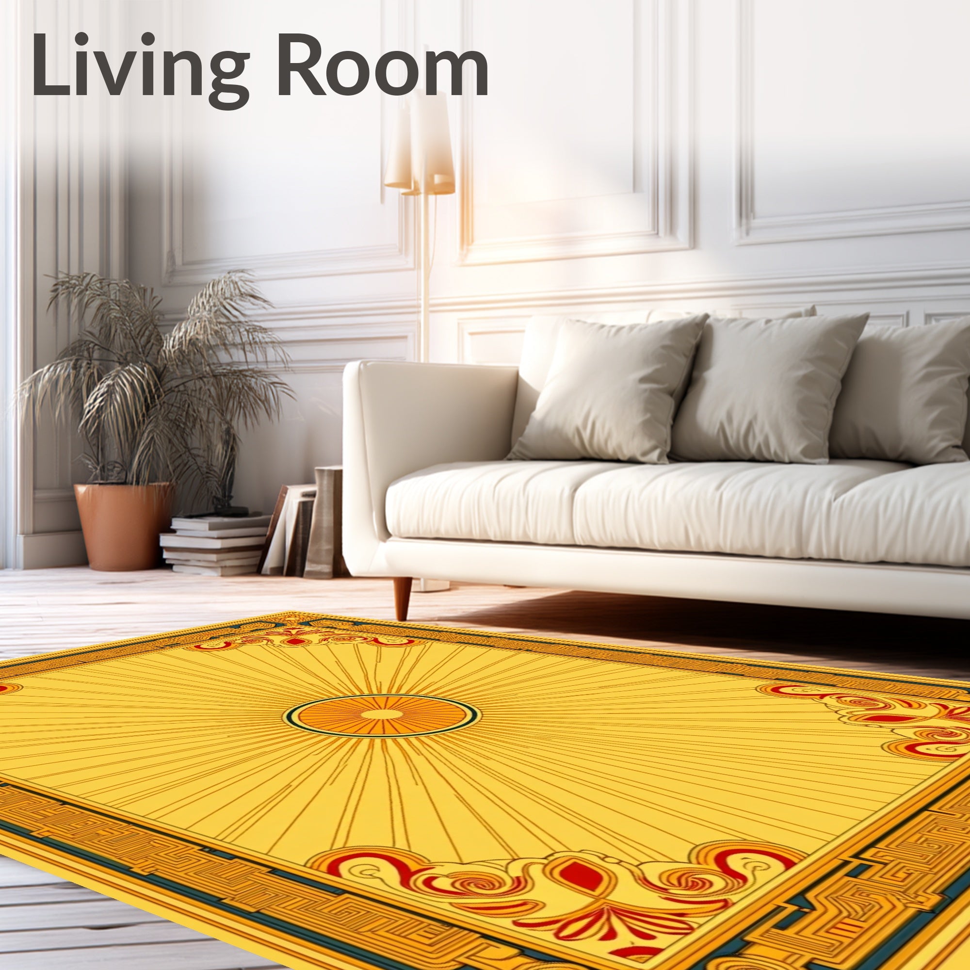 Geometric Sunburst Swirl Border Rug
