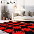 Red Black Interlocking Square Pattern Rug