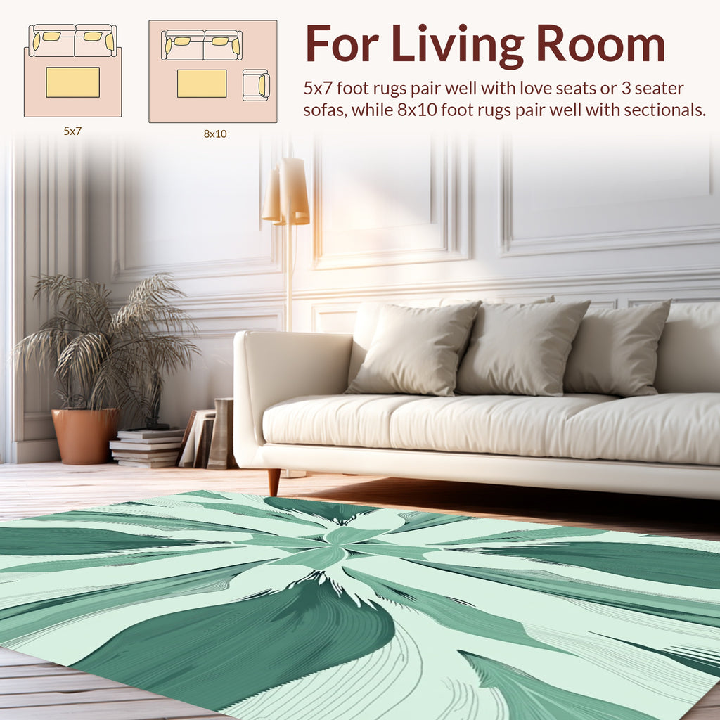 Abstract Green Leaf Pattern Rug