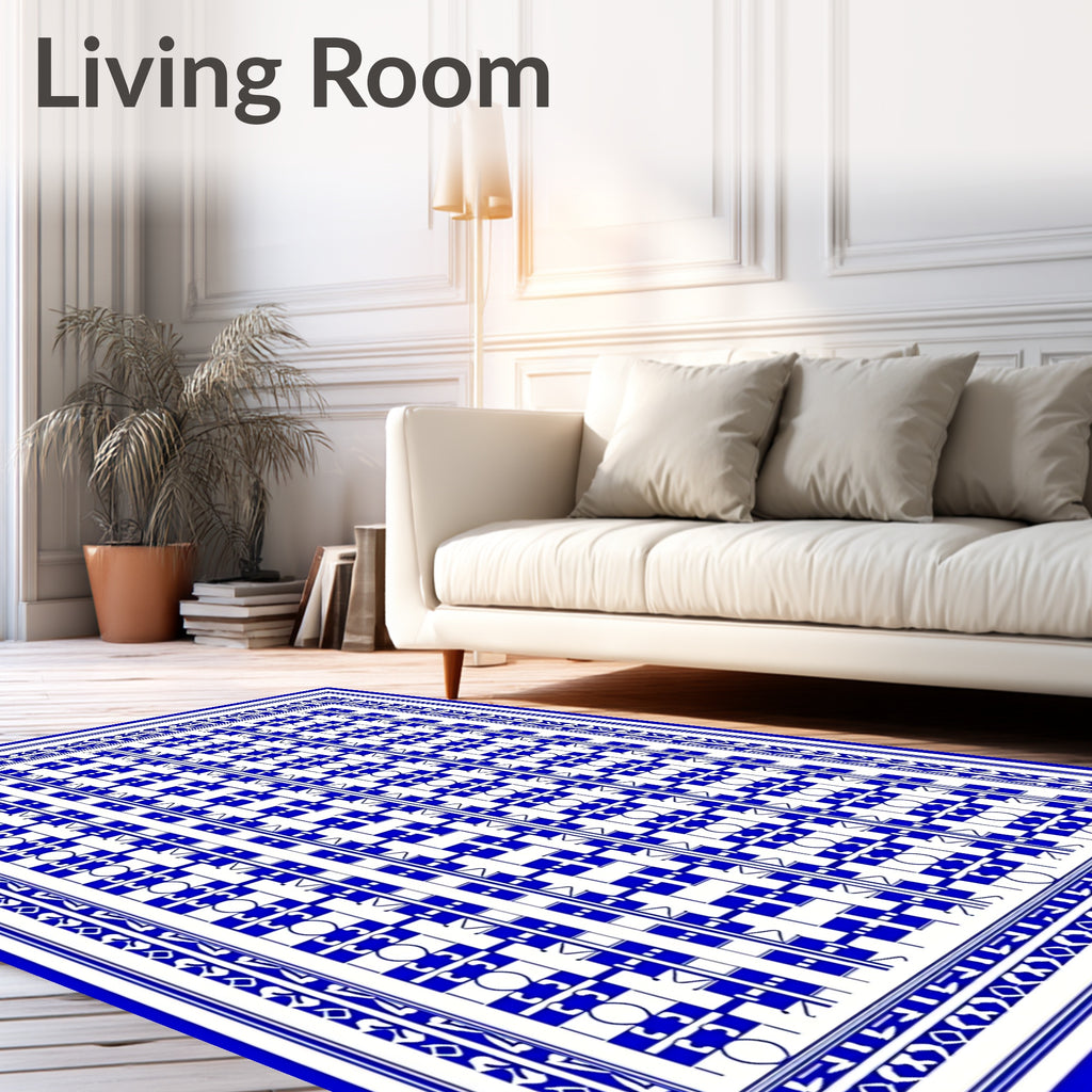 Bold Blue Geometric Lattice Pattern Rug