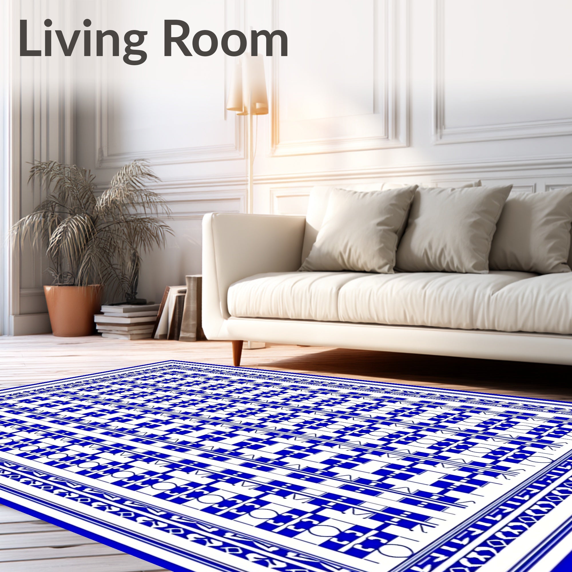 Bold Blue Geometric Lattice Pattern Rug