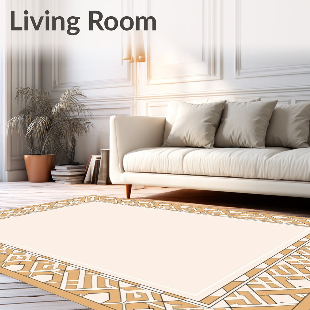 Geometric Interlocking Patterned Tan Rug