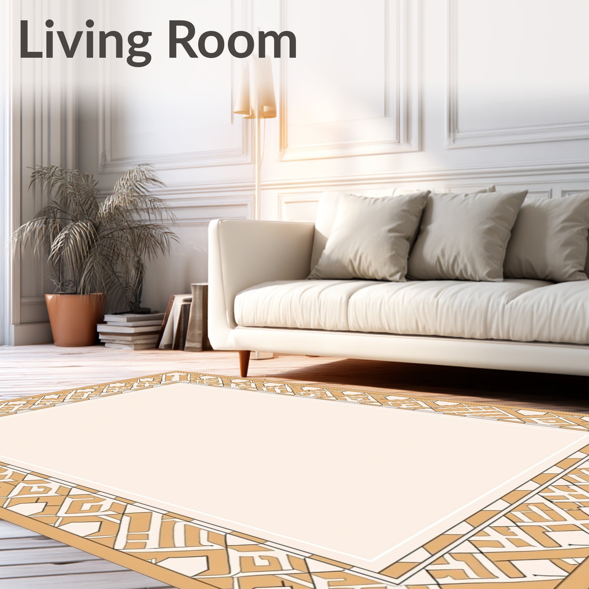 Geometric Interlocking Patterned Tan Rug