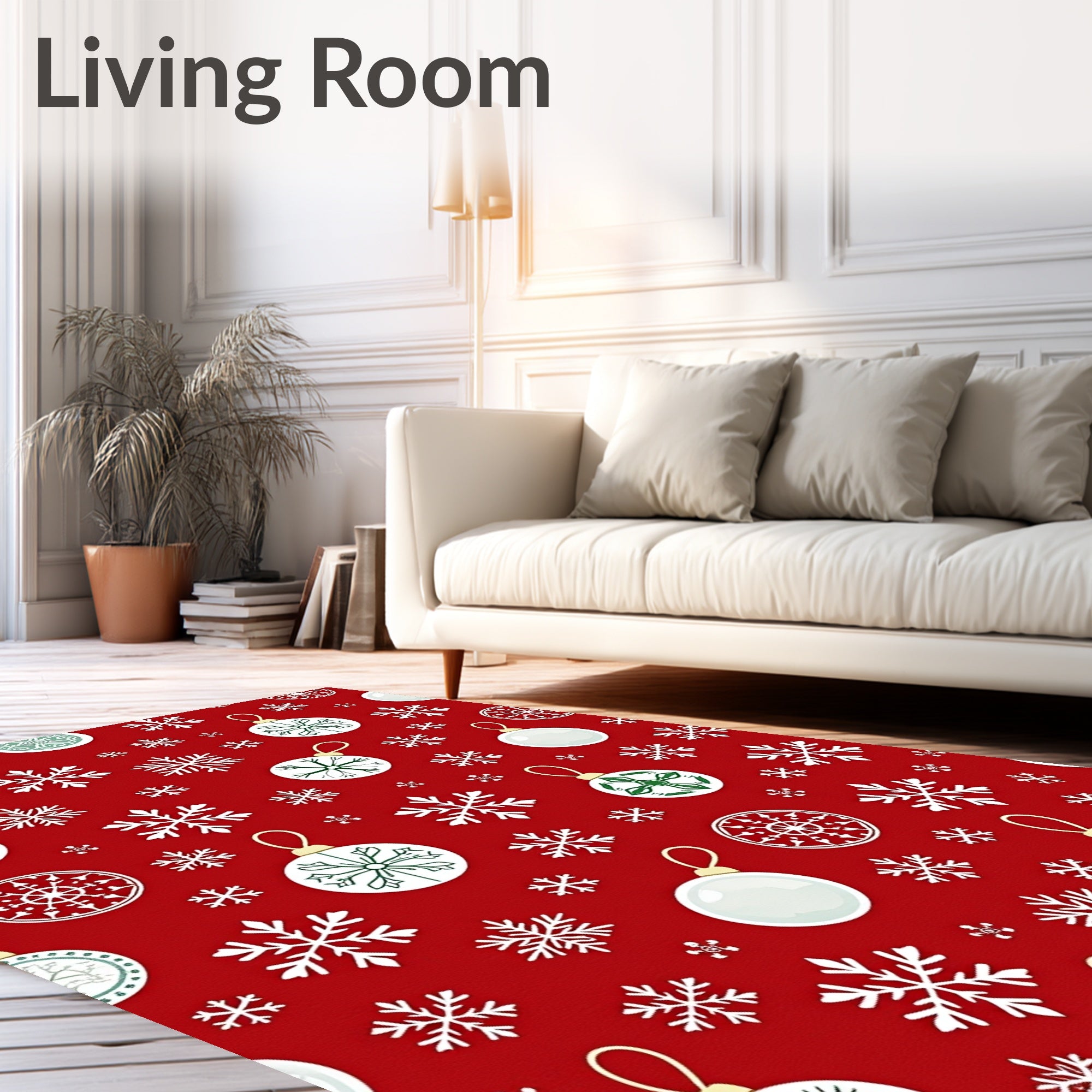 Red Festive Snowflake Ornament Pattern Rug