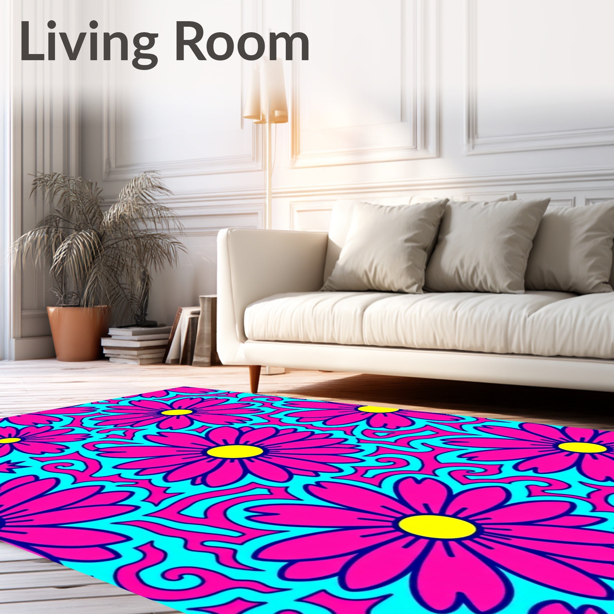 Bright Pink Daisy Swirl Pattern Rug