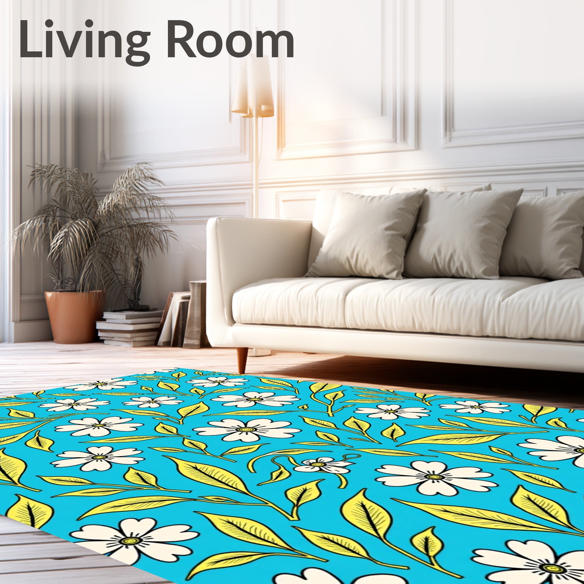 Bright Floral Pattern With Leafy Vines Rug