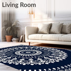 Indigo White Intricate Mandala Pattern Rug