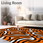 Bold Black Orange Wavy Lines Design Rug