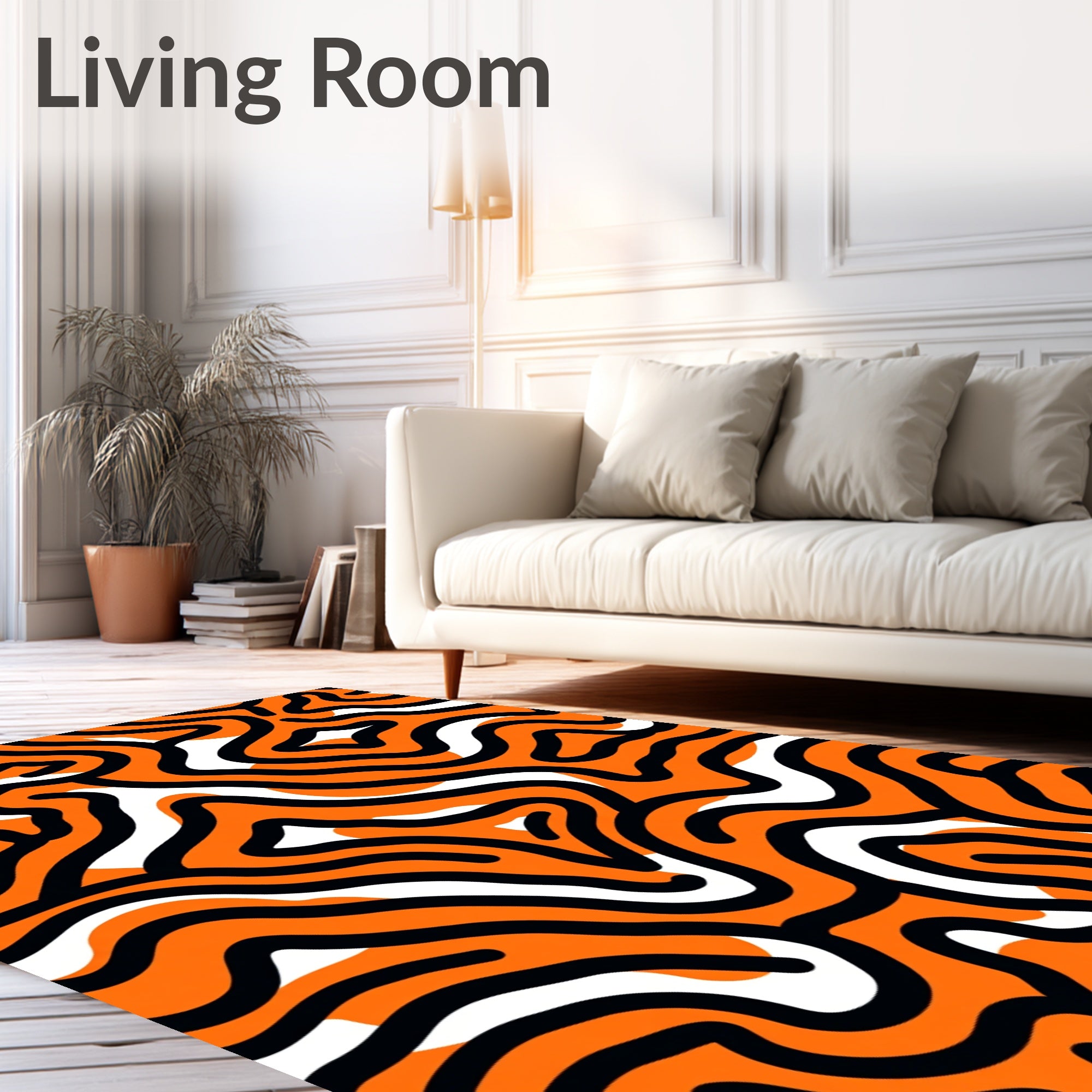 Bold Black Orange Wavy Lines Design Rug