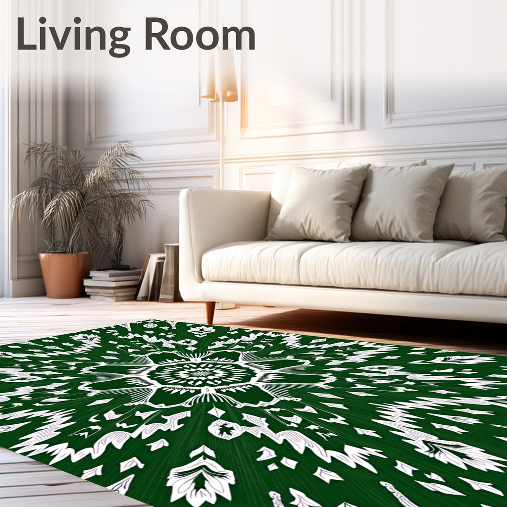 Green White Floral Mandala Rug