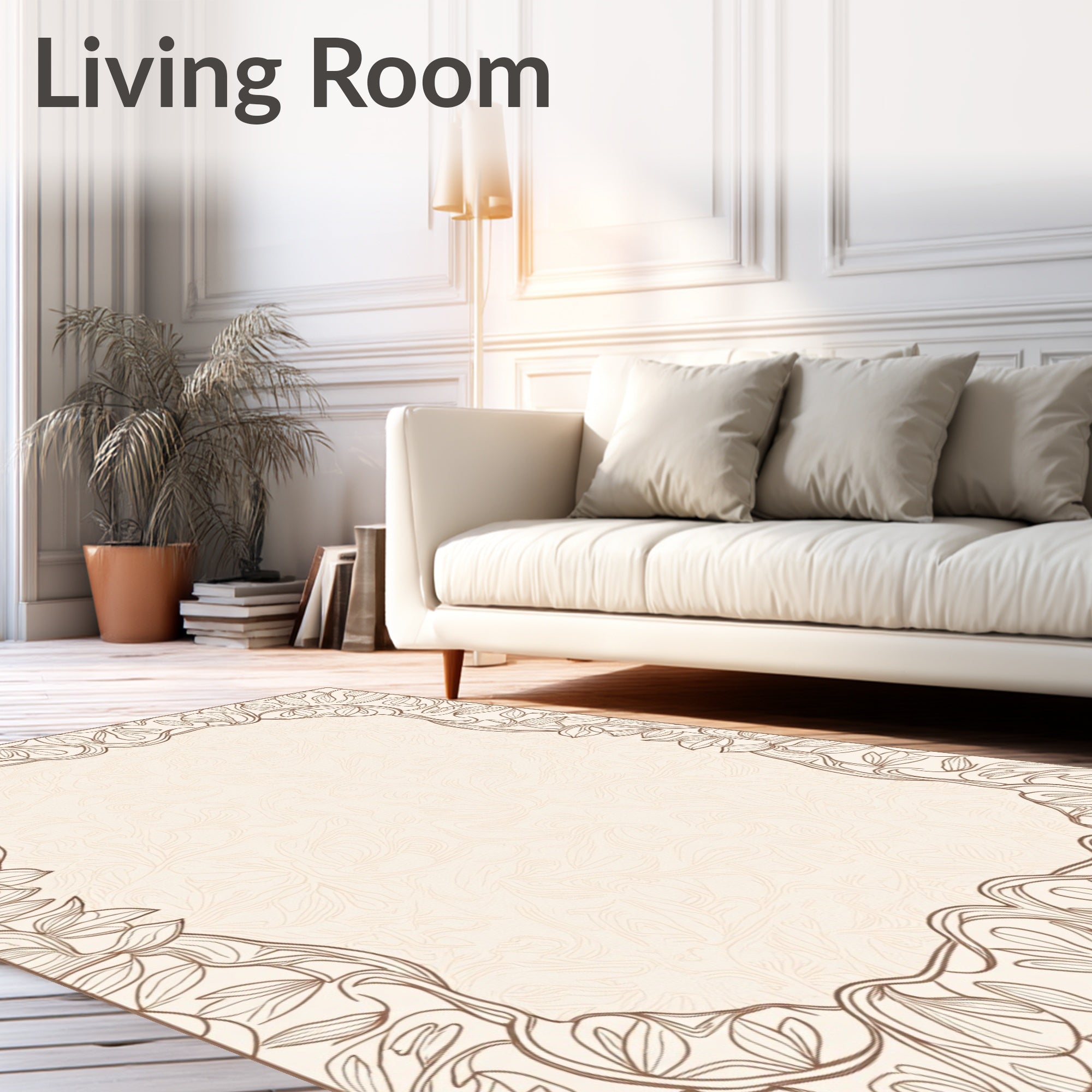 Elegant Outline Floral Border Rug