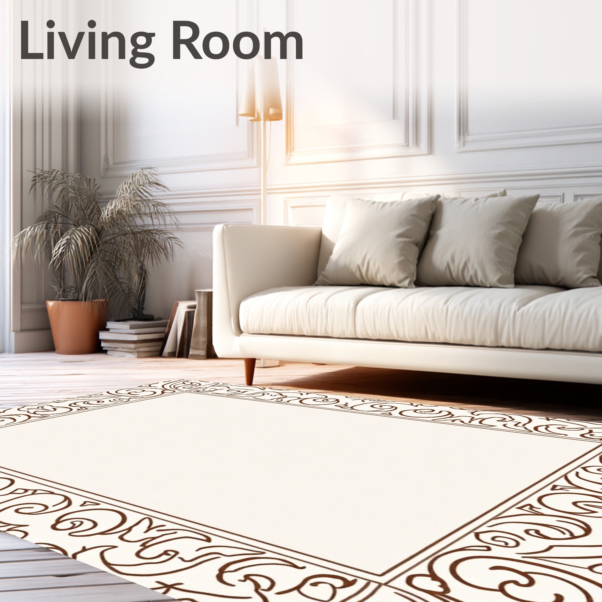 Elegant Scrollwork Ornamental Border Design Rug