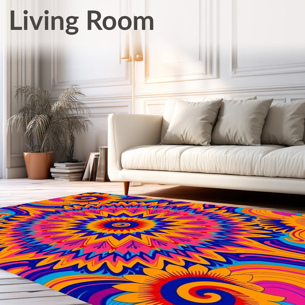 Vibrant Psychedelic Floral Sunburst Rug