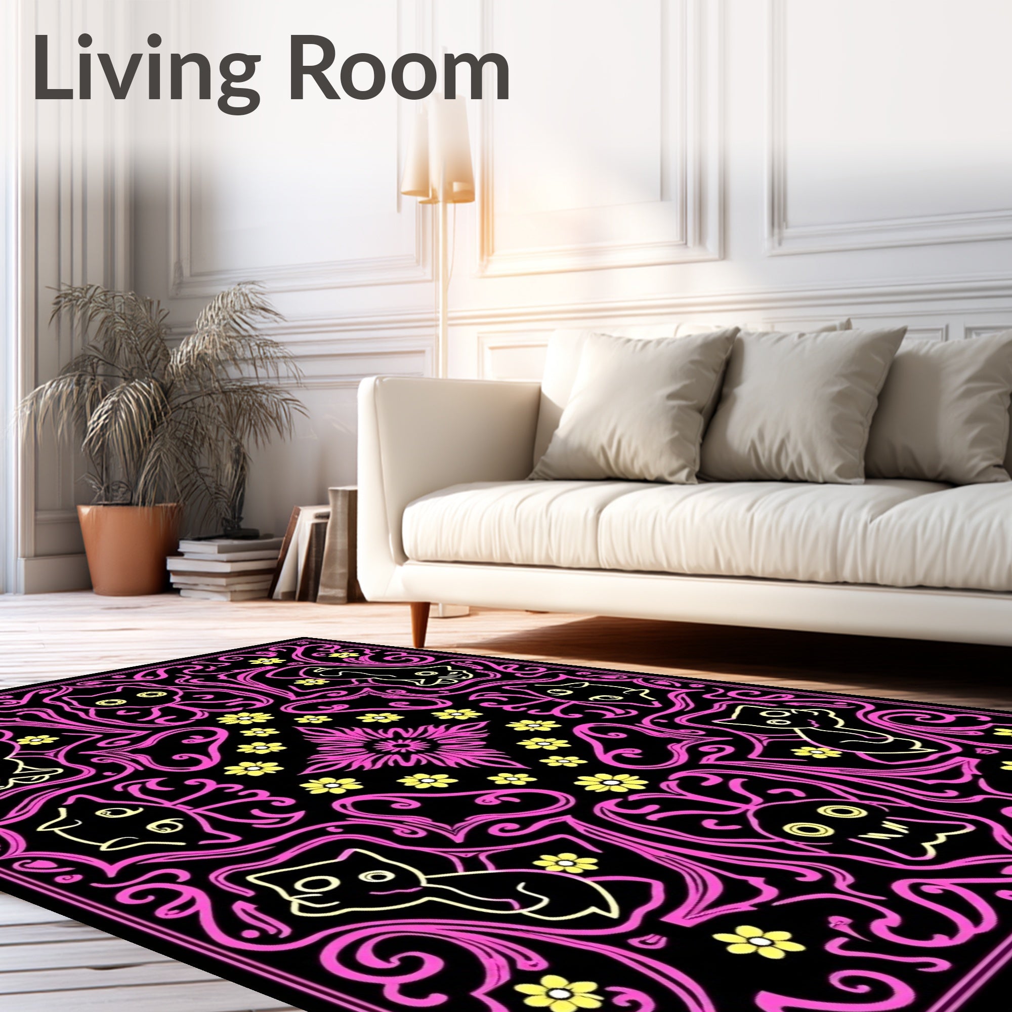 Whimsical Cat Floral Symmetry Rug