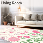 Pink Floral Swirl Doodle Pattern Rug