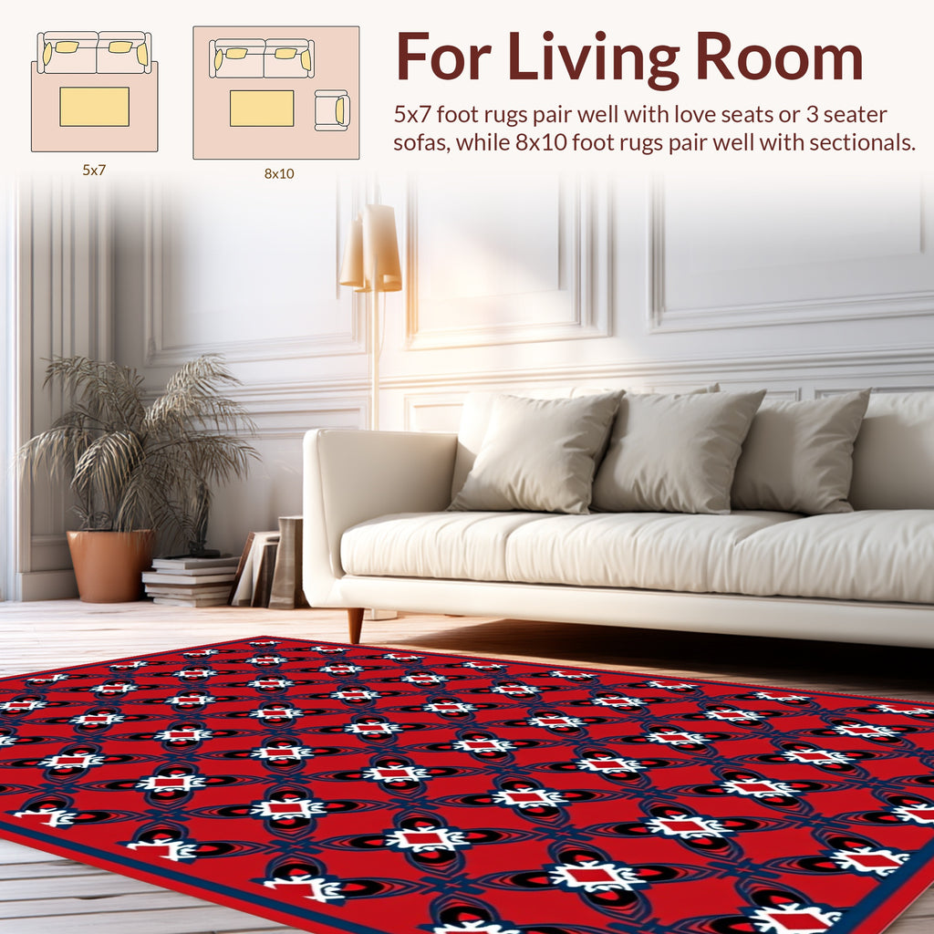 Bold Red Geometric Tile Pattern Rug