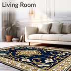 Ornate Golden Floral Medallion Rug