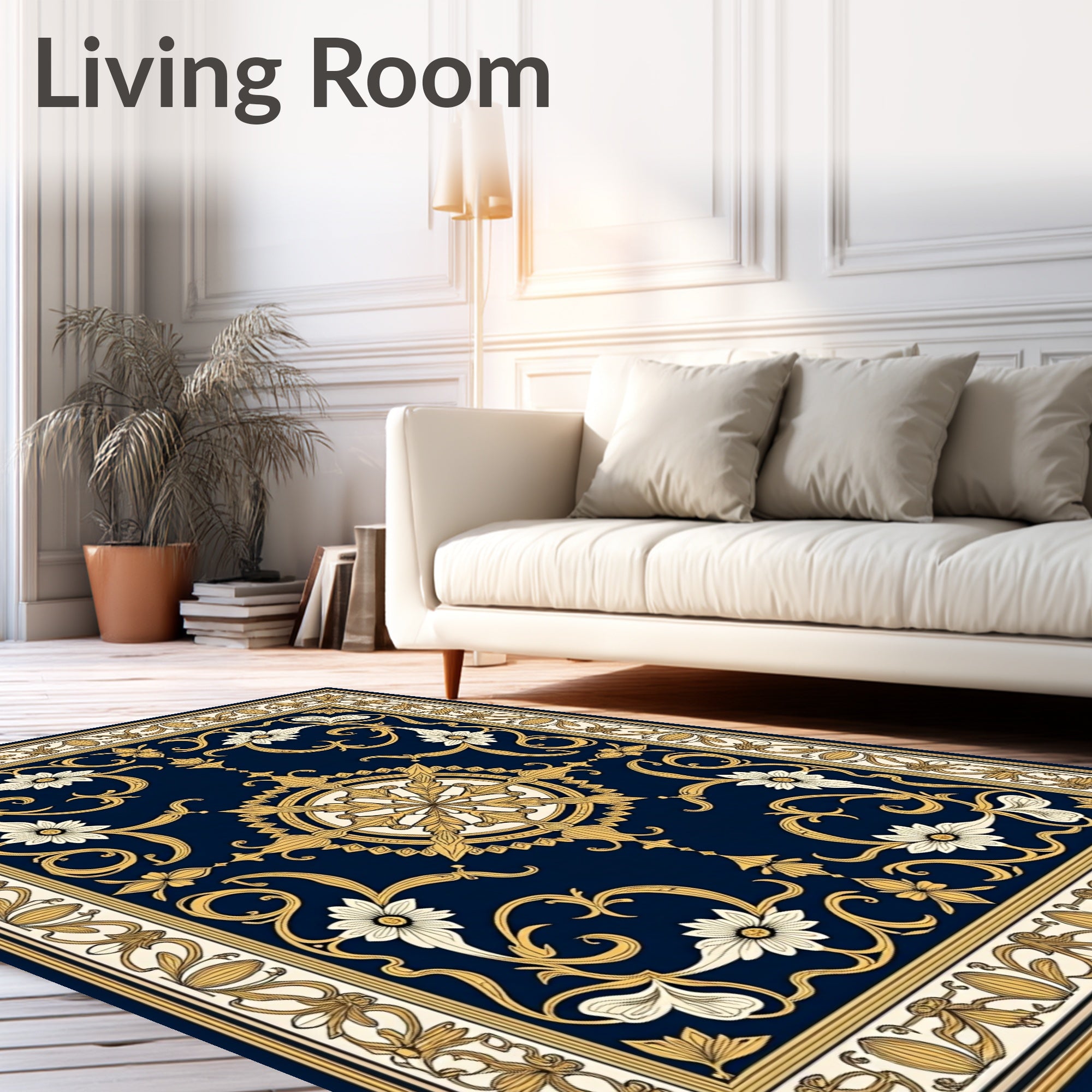 Ornate Golden Floral Medallion Rug