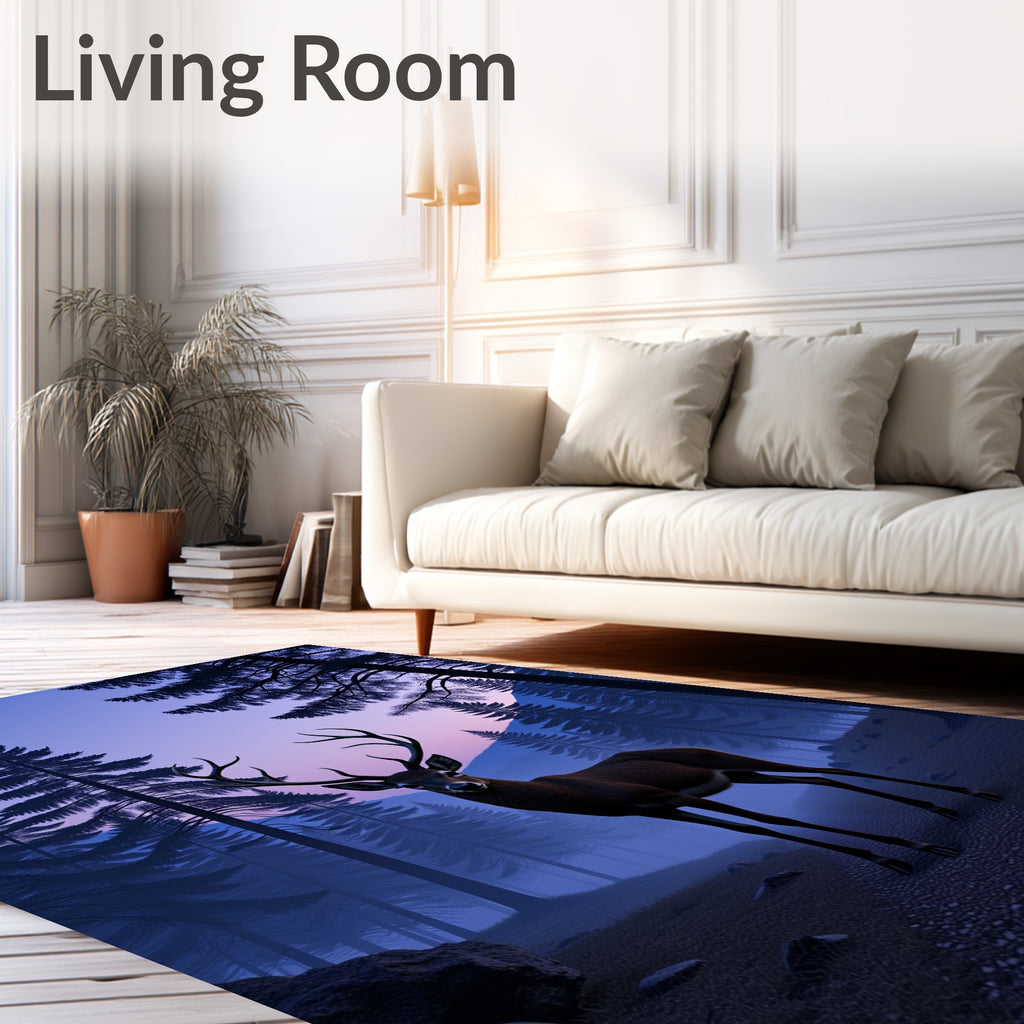 Majestic Deer Forest Twilight Design Rug
