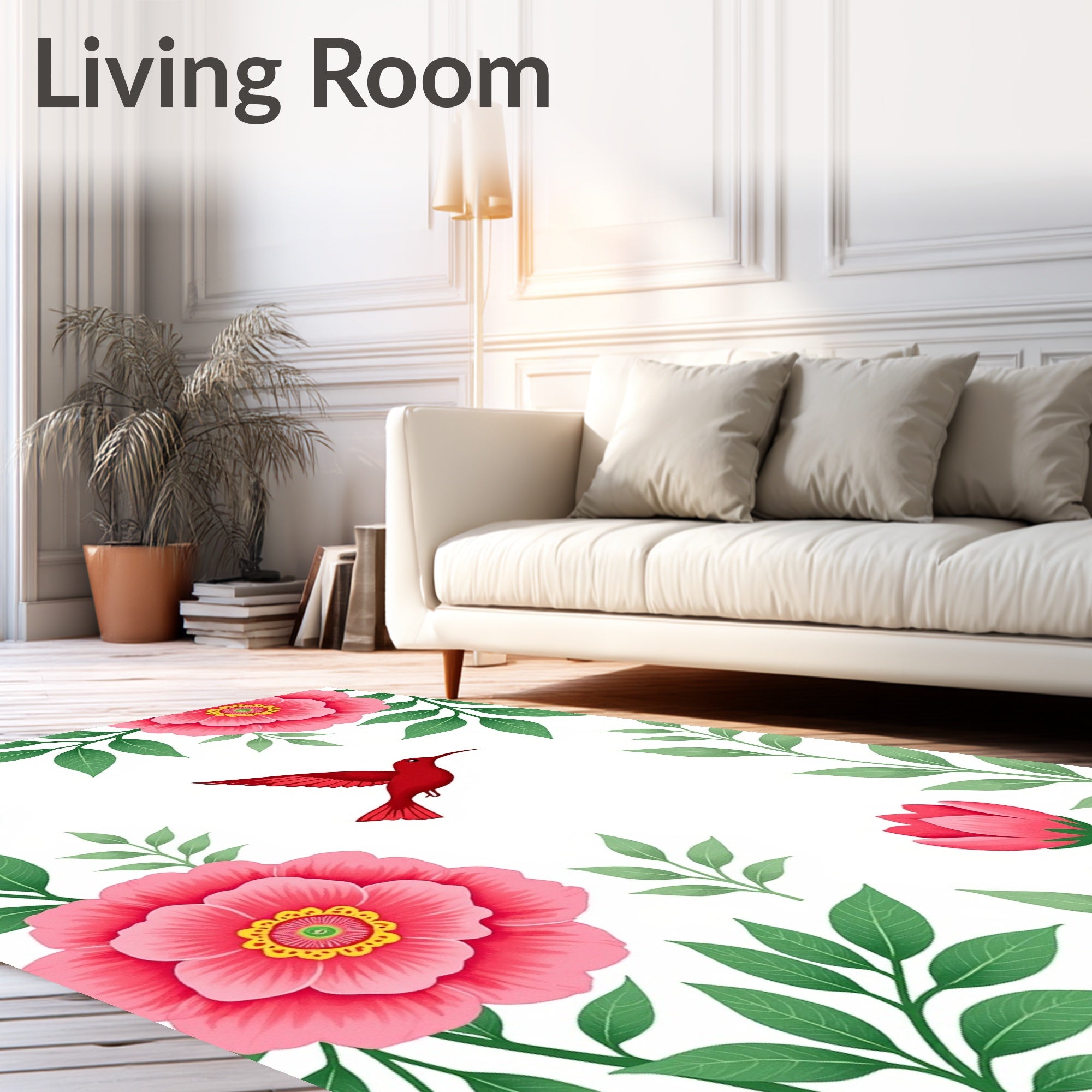 Red Hummingbird Floral Garden Design Rug