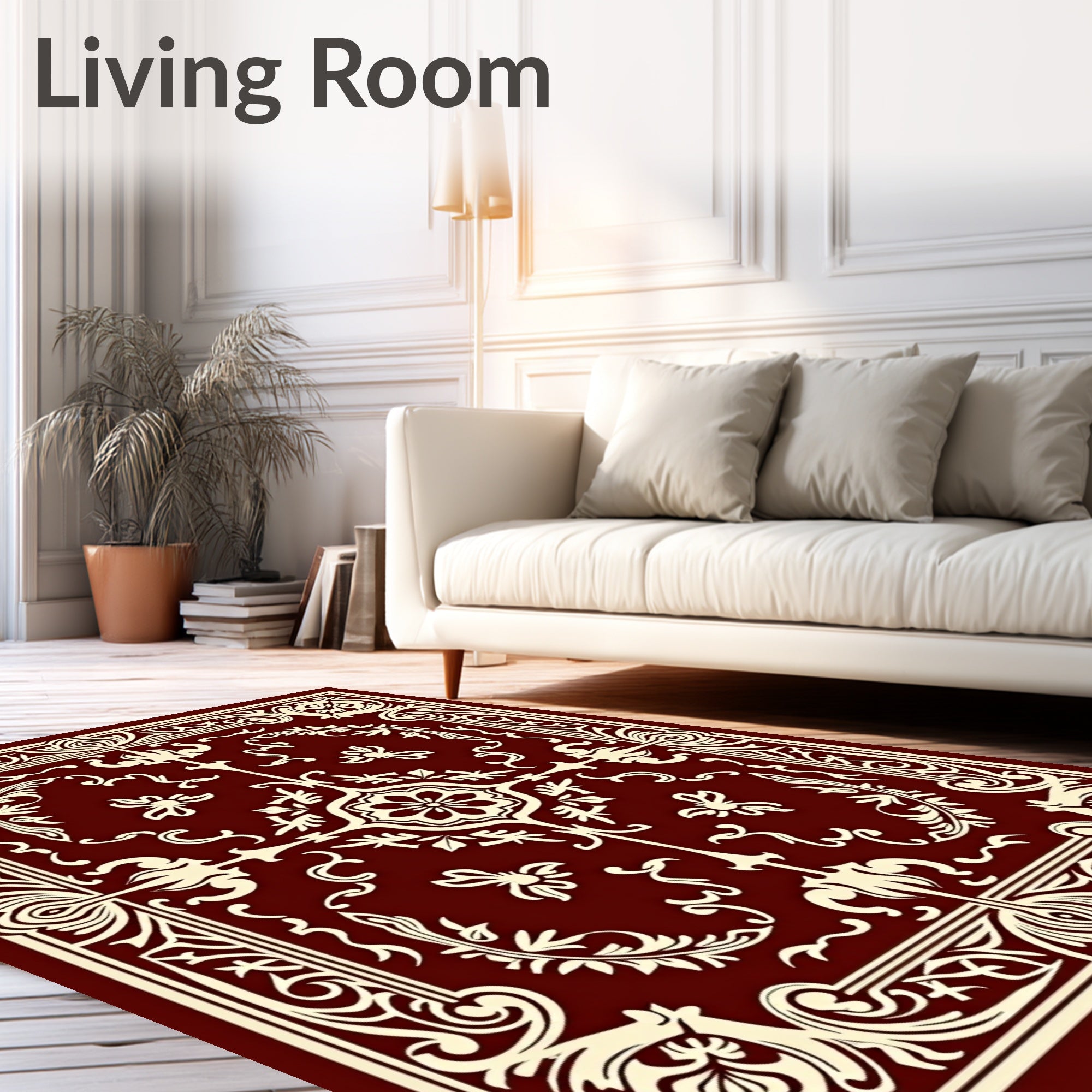 Elegant Cream Floral Scrollwork Ornament Rug