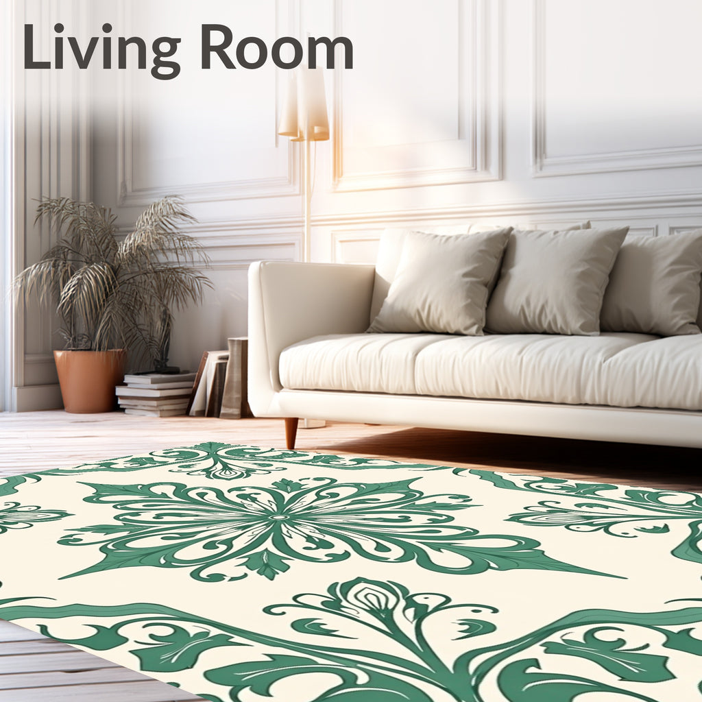 Ornate Green Floral Pattern Rug