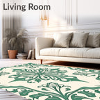Ornate Green Floral Pattern Rug