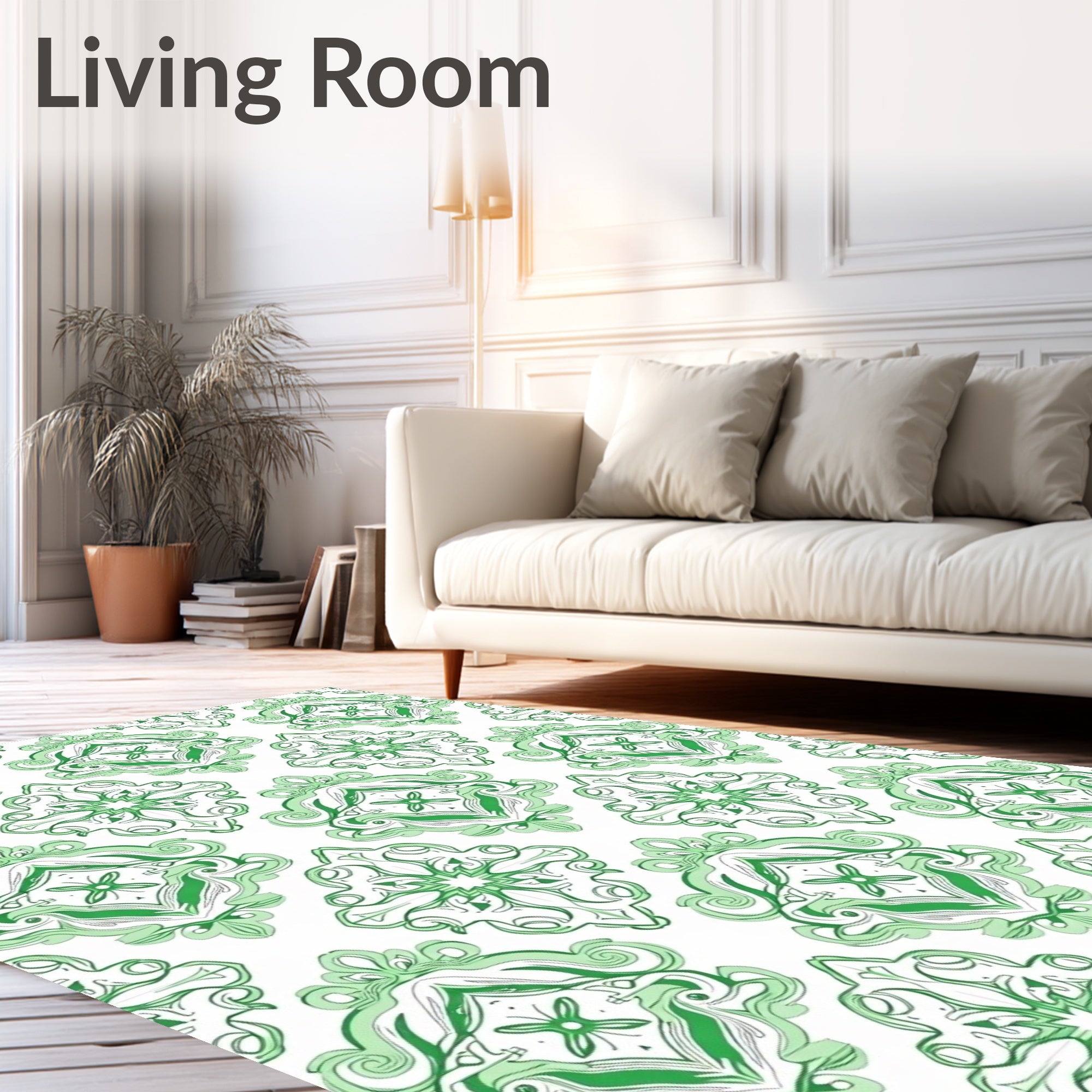 Emerald Green Classic Damask Pattern Rug
