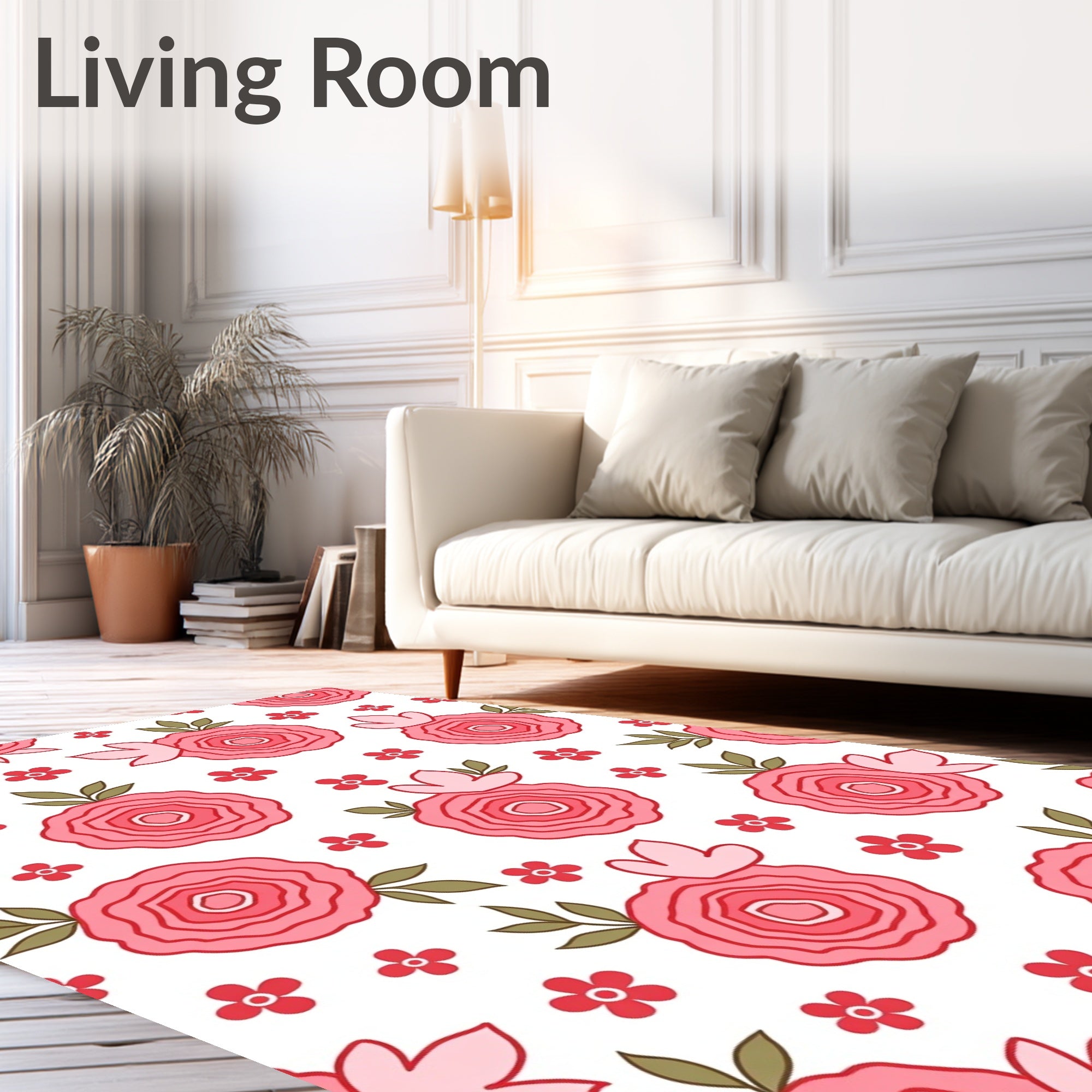 Pink Rosebuds And Petals Pattern Rug