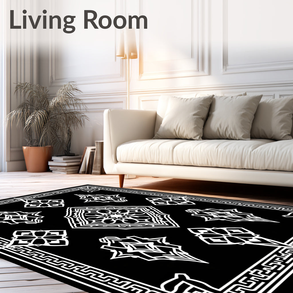 Ornate White Diamond Pattern Rug