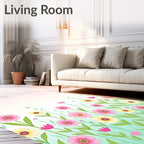 Pink Yellow Floral Meadow Design Rug