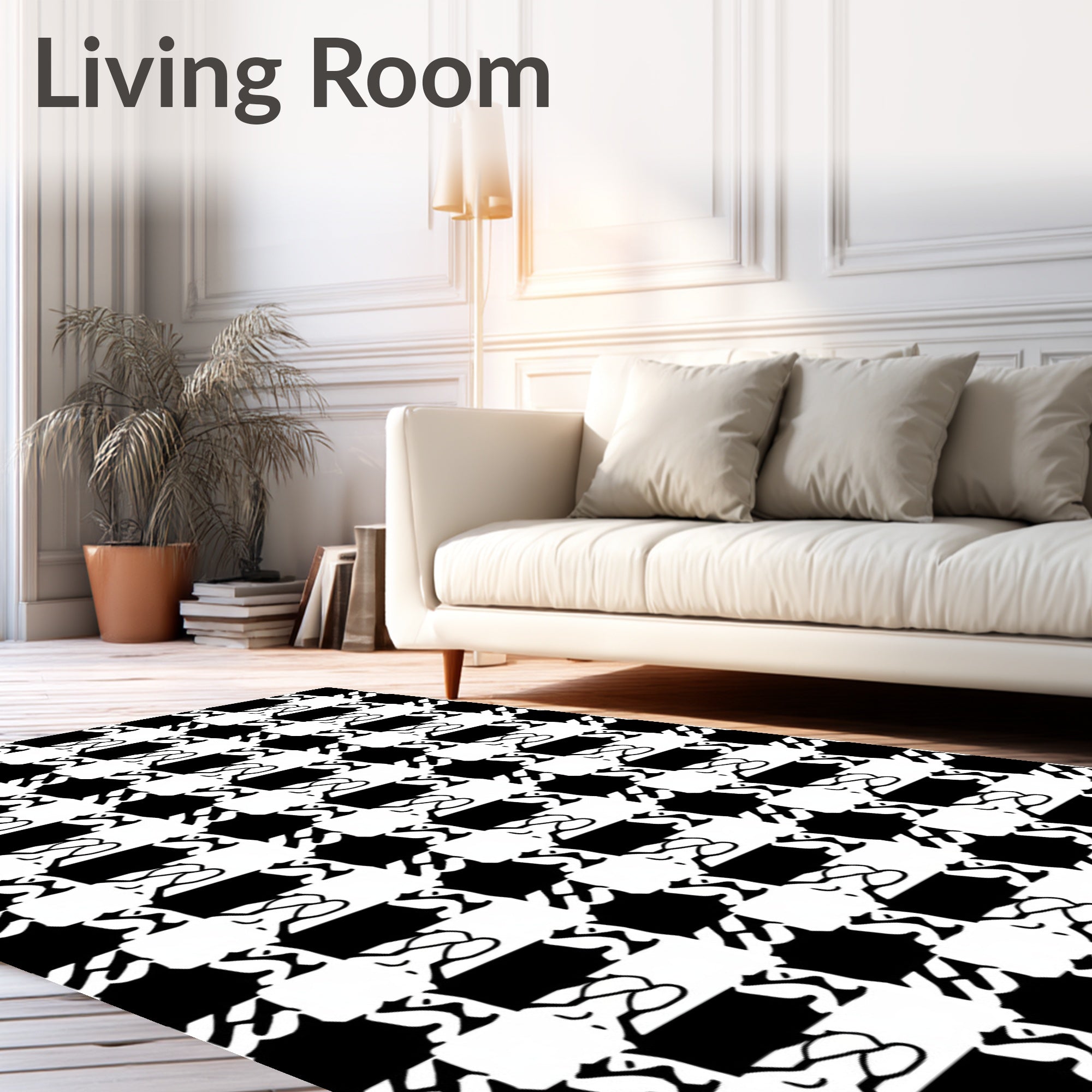 Houndstooth Abstract Black White Pattern Rug
