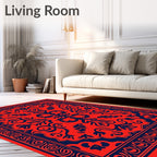 Bold Floral Symmetry Red and Blue Rug