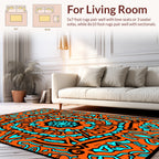 Bold Orange Teal Abstract Pattern Rug